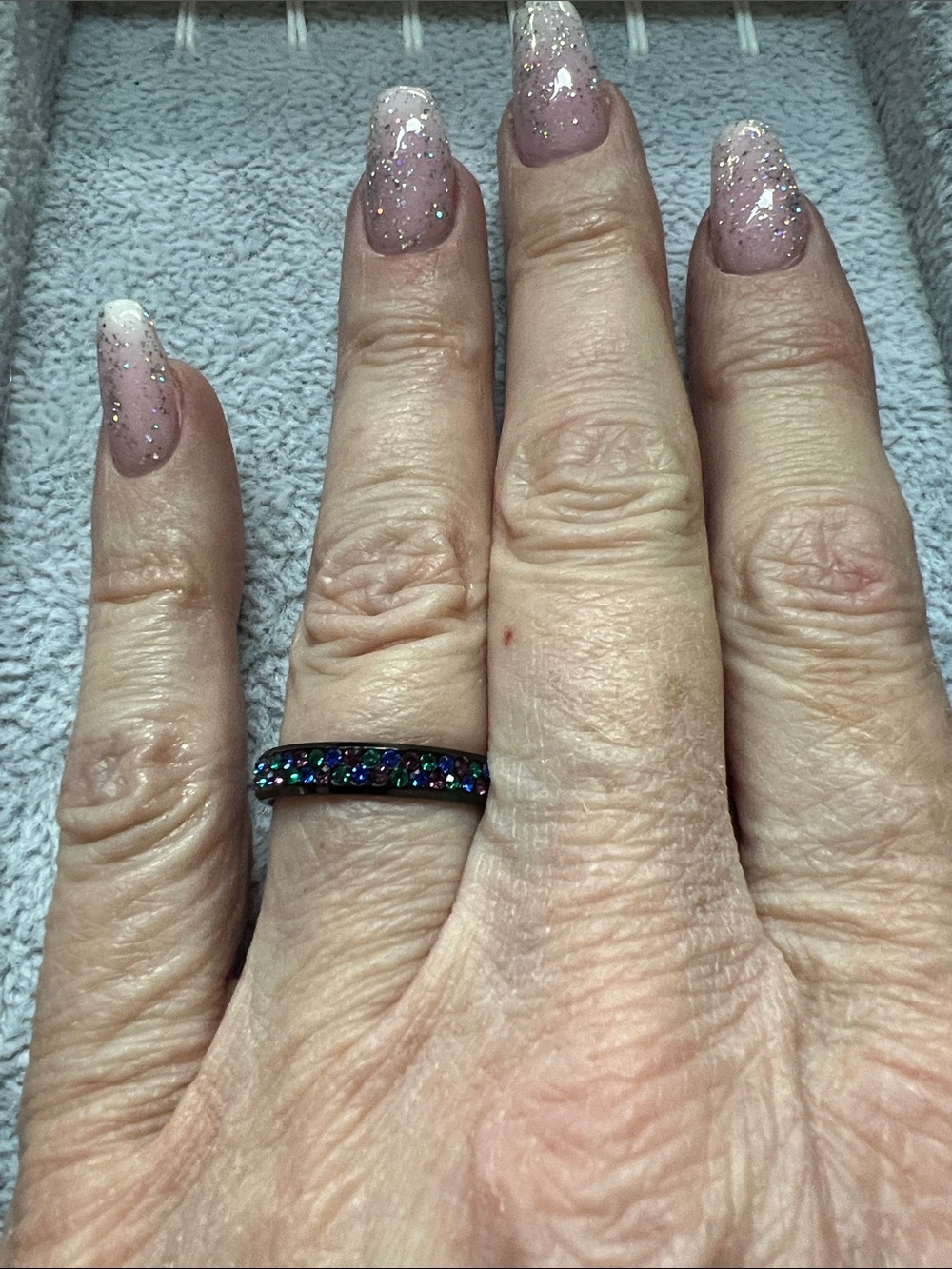 Black Crystal Pavé Band Ring with Multicolor Stones